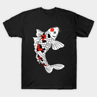 Jumping Koi Carp Fish with Red Black White Scales and Blue Eyed T-Shirt